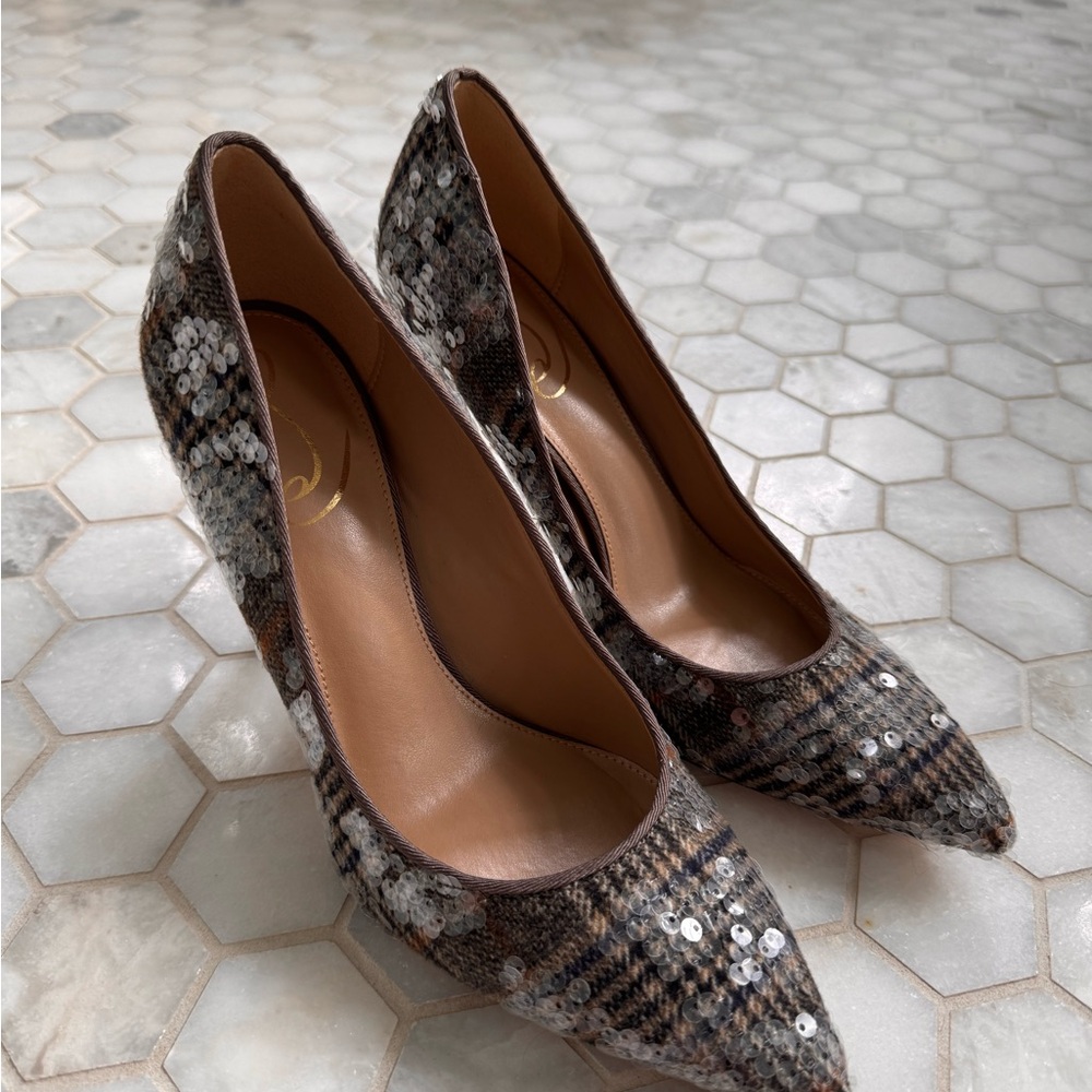 Sam Edelman Brown Sequin Plaid Heels